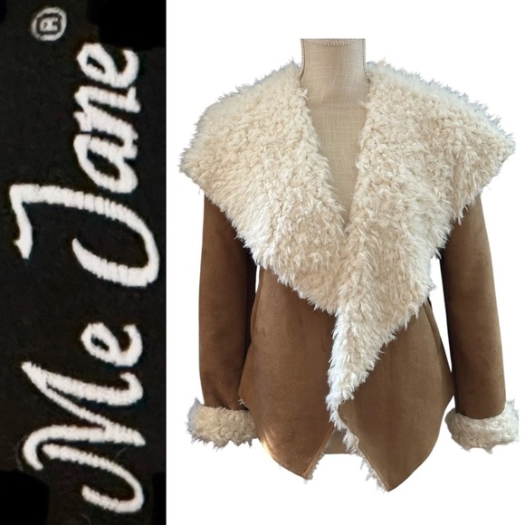 Me Jane Jackets & Blazers - Women's Tan and Cream Shearling Jacket ~ Vegan Sherpa & Suede by Me Jane